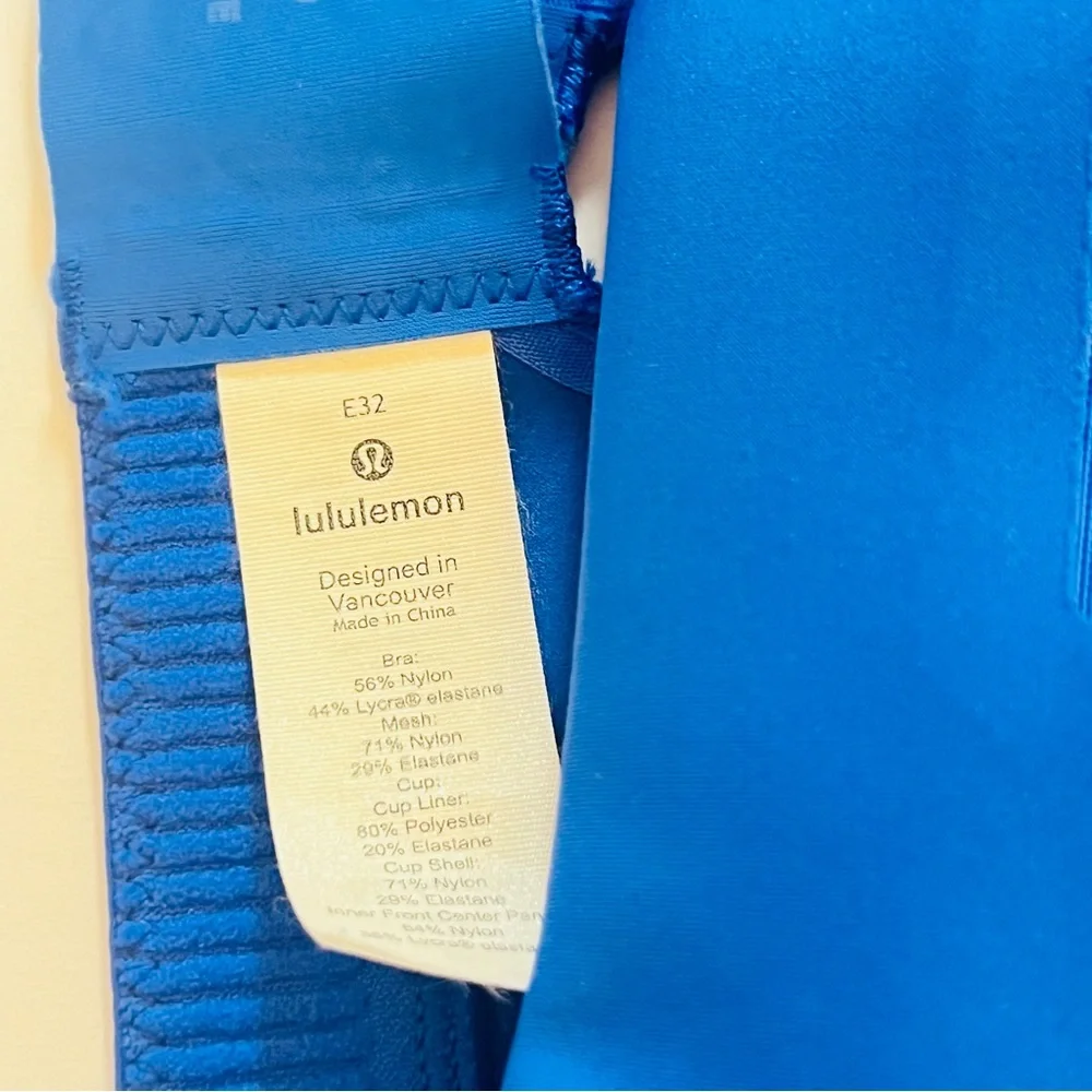 LULULEMON High Support Sports Bra E32‎ Electric Blue Front Closure Running